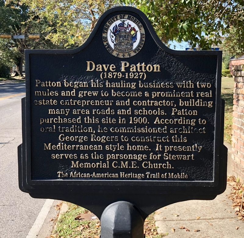 Historical marker for the Dave Patton House on the Dora Franklin Finley African-American Heritage Trail in Mobile, Alabama