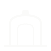 The Dave Patton House archway logo in cream for dark backgrounds